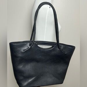 Deux Lux Woven Handle Black Tote Bag